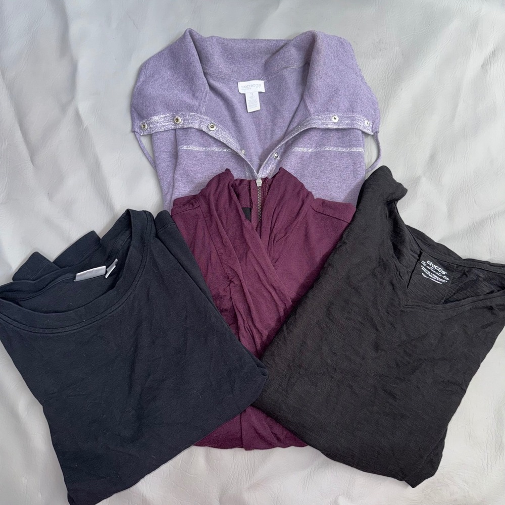 Chicos Womens Top Bundle 4pc Zenergy Travelers Ultimate Tee Purple Black Sz 3